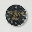 Large Round Metal Black & Silver Cog Clock 60cm x 60cm