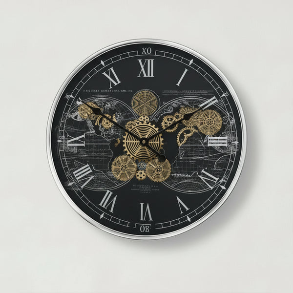 Large Round Metal Black & Silver Cog Clock 60cm x 60cm – Melody Maison