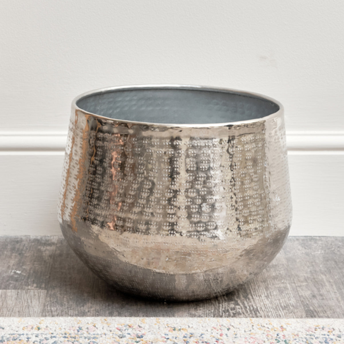 silver plant pots Large Round Silver Patterned Planter – Melody Maison