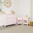 Large Scalloped 3 Drawer Chest of Drawers & Pair Of One Drawer Scalloped Bedside Tables - Staunton Pink Range