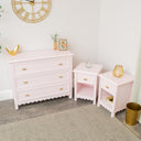 Large Scalloped 3 Drawer Chest of Drawers &amp; Pair Of 3 Drawer Scalloped Bedside Tables - Staunton Pink Range