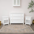 Large Scalloped 3 Drawer Chest of Drawers &amp; Pair of Bedside Tables - Staunton White Range