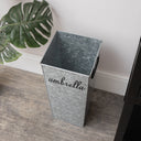 Large Silver Galvanised Umbrella stand With Black Text