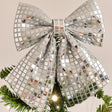 Large Silver Mirrored Disco Detailed Decorative Christmas Bow - 24cm