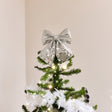 Large Silver Mirrored Disco Detailed Decorative Christmas Bow - 24cm