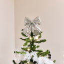 Large Silver Mirrored Disco Detailed Decorative Christmas Bow - 24cm