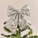 Large Silver Mirrored Disco Detailed Decorative Christmas Bow - 24cm