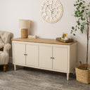 Large Taupe & Wooden 4 Door Sideboard - Claudia Range