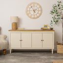 Large Taupe &amp; Wooden 4 Door Sideboard - Claudia Range