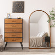 Large Walnut Wooden Framed Arched Leaner Mirror - 90cm x 158cm