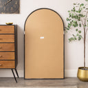 Large Walnut Wooden Framed Arched Leaner Mirror - 90cm x 158cm