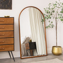 Large Walnut Wooden Framed Arched Leaner Mirror - 90cm x 158cm