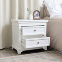 This Large White 7 Drawer Chest of Drawers &amp; Pair of Wide Bedside Tables from the Daventry White Range is a classic, stylish furniture set, ideal for those with neutral interiors. Made of wood and metal, this set includes a large 7 drawer chest of drawers
