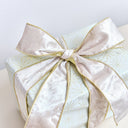 Large White &amp; Gold Shiny Velvet Wired Ribbon Garland - 270cm