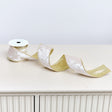 Large White &amp; Gold Shiny Velvet Wired Ribbon Garland - 270cm
