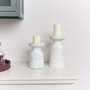 Large White Speckled Metal Round Pillar Candle Holder - 28cm