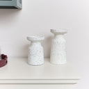 Large White Speckled Metal Round Pillar Candle Holder - 28cm