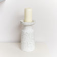 Large White Speckled Metal Round Pillar Candle Holder - 28cm