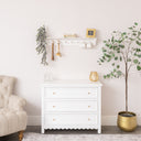 Large White Washed Mango Wooden Wall Shelf with Hooks - 100cm