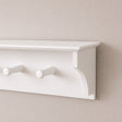 Large White Washed Mango Wooden Wall Shelf with Hooks - 100cm