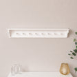 Large White Washed Mango Wooden Wall Shelf with Hooks - 100cm