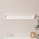 Large White Washed Mango Wooden Wall Shelf with Hooks - 100cm