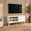 Large White Wooden Fluted TV Cabinet / Media Storage Unit - 120cm x 50cm (47" TV's) - Hales White Range