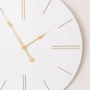 Large White Wooden Grain &amp; Gold Detailed Wall Clock - 70cm x 70cm