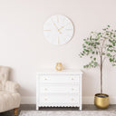 Large White Wooden Grain &amp; Gold Detailed Wall Clock - 70cm x 70cm