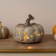 LED White &amp; Grey Leaf Pattern Pumpkin Ornament - 23cm x 20cm
