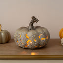 LED White &amp; Grey Leaf Pattern Pumpkin Ornament - 23cm x 20cm