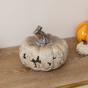 LED White &amp; Grey Leaf Pattern Pumpkin Ornament - 23cm x 20cm