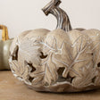 LED White &amp; Grey Leaf Pattern Pumpkin Ornament - 23cm x 20cm