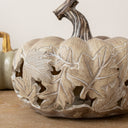 LED White &amp; Grey Leaf Pattern Pumpkin Ornament - 23cm x 20cm