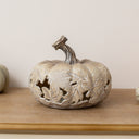 LED White &amp; Grey Leaf Pattern Pumpkin Ornament - 23cm x 20cm