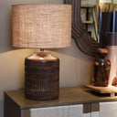 Mango Wood Ridged Table Lamp with Jute Shade