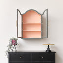 Arched Sage Green &amp; Peach Wall Cabinet 79cm x 57cm