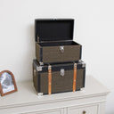 Medium Black &amp; Orange Wood Trim Storage Box / Trunk
