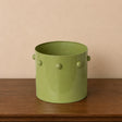 Medium Olive Green Bobbled Metal Planter Pot - 18.5cm x 22cm