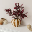 Medium Round Mustard Brown &amp; Cream Ceramic Striped Betty Style Flower Vase - 24.5cm x 20.5cm