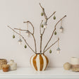 Medium Round Mustard Brown &amp; Cream Ceramic Striped Betty Style Flower Vase - 24.5cm x 20.5cm