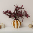 Medium Round Mustard Brown & Cream Ceramic Striped Betty Style Flower Vase - 24.5cm x 20.5cm