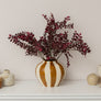 Medium Round Mustard Brown & Cream Ceramic Striped Betty Style Flower Vase - 24.5cm x 20.5cm