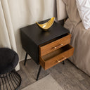 Mid-Century Modern Wood &amp; Black 2 Drawer Bedside - Industrial Range