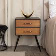 Mid-Century Modern Wood &amp; Black 2 Drawer Bedside - Industrial Range