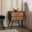 Mid-Century Modern Wood &amp; Black 2 Drawer Bedside - Industrial Range