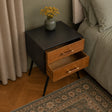 Mid-Century Modern Wood &amp; Black 2 Drawer Bedside - Ludlow Range