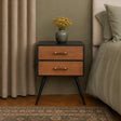 Mid-Century Modern Wood &amp; Black 2 Drawer Bedside - Ludlow Range