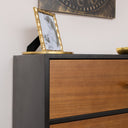 Mid-Century Modern Wooden &amp; Black 5 Drawer Tallboy - Industrial Range