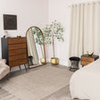 Mid-Century Modern Wooden &amp; Black 5 Drawer Tallboy &amp; Pair of 2 Drawer Bedside Tables - Industrial Range